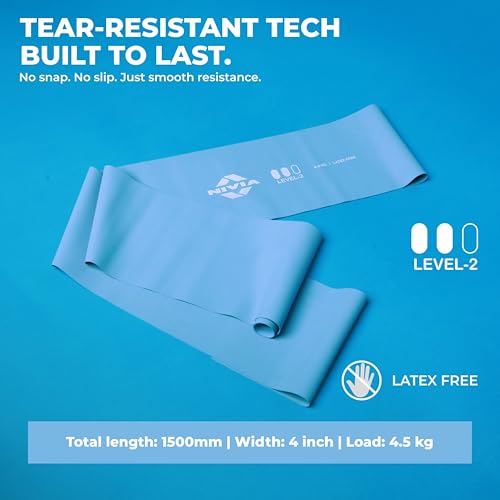 Image of Nivia Stretch Band, Medium Resistance Bands for Workout for Men & Women, Resistance Band for Pull Up, Exercise Band for Home, Theraband for Exercise, 4.5 Kg Resistance (Level - 2, Blue)
