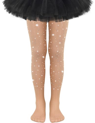 Kids Fishnet Stockings Girls Glitter Tights Toddler Sparkle Tights for Halloween With Rhinestone