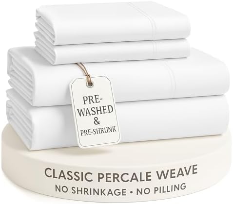 LANE LINEN Queen Sheets – Long-Staple 100% Cotton Sheets, Pre-Washed Durable Soft Queen Sheet Set in Percale Weave, Soft Naturally Cool for Everyday Comfort, Pre-Shrunk, 15” Deep Pocket – White - Thumbnail 2