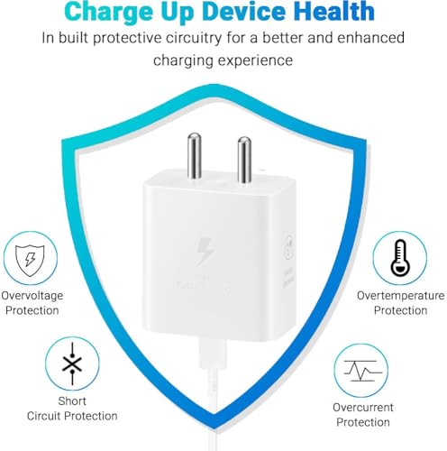 Image of Original 25W Charger Adapter with Type C to C Cable, Fast Charger Compatible with Samsung Galaxy A15 /M35 /A35 /A55 /M05 /M16 /F15 /M17| M36 /M07 /F34 /F16 /F54 /A14 /S23 /S24 /S25 / Fold /Flip /Tab, White