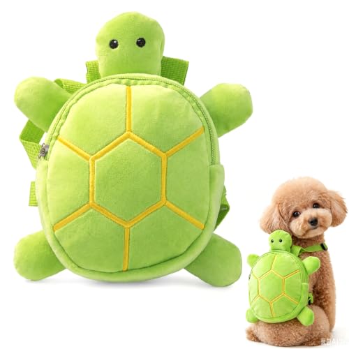 3D Schildkröten Hunderucksack, Verstellbare Hunderucksack mit Verlustschutz-Haken, Atmungsaktiv Rucksack für Hunde und Katzen Selbsttragender, Niedliche Flauschiger Backpack für Kleine Hunde