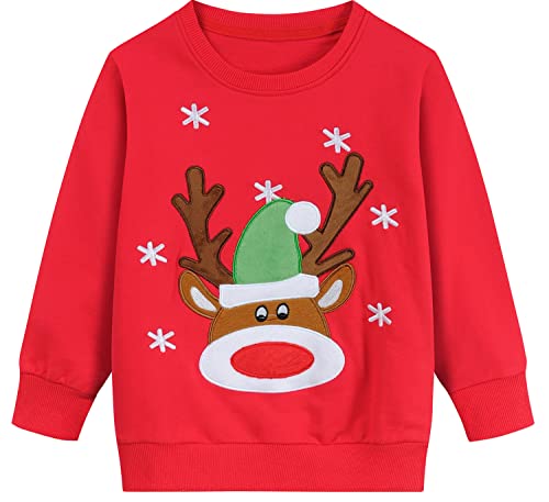 EULLA Sudadera de Navidad para niños, niñas, niños, niños, niños, Navidad, reno, unicornio, Papá Noel, ropa de Navidad 92, 98, 104, 110, 116, 122, 1# Reno rojo, 122 cm Cover