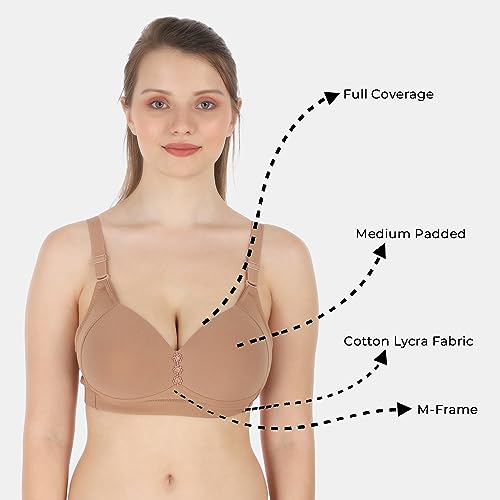 Image of Tweens Lite Wite - Minimiser Medium Padded Cotton Lycra Bra (Plus Size) - Triple Hook - Full Coverage - Wirefree - Seamless T-Shirt Bra