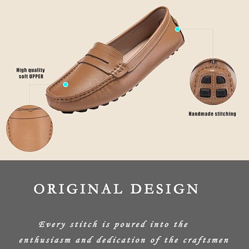 BEAUSEEN Brown Penny Loafers for Women Size 7 Genuine Leather Women's Driving Loafers,7 US - Image 5