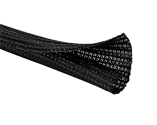 Kable Kontrol 25 Ft - 1" Inch Braided Cable Sleeve - Self Closing Split Wire Wrap Cord Hider Organizer Wire Loom Tubing Cover for Automotive, Industrial Cable Management - Black