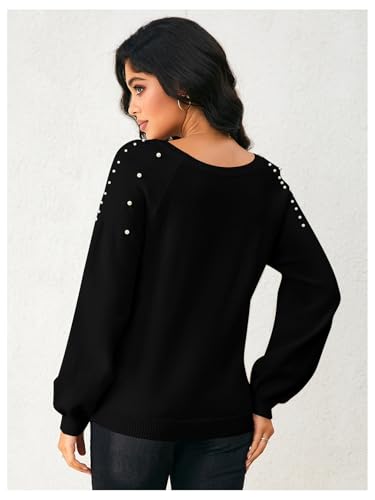 Image of Verdusa Women's Pearl Pullover Sweaters Long Sleeve Round Neck Cute Dressy Casual Knitted Sweater