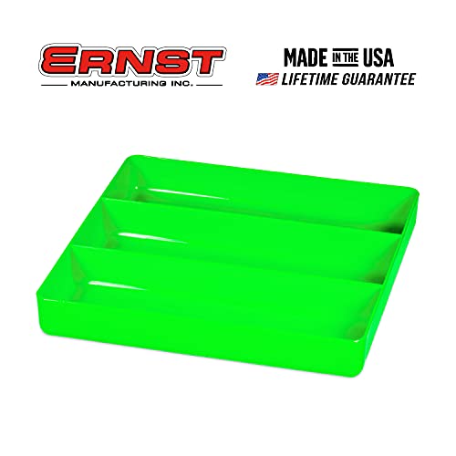 Image of Ernst Manufacturing Toolbox Tray: Stackable Garage Organizer Tray in Green with 3 Compartments - Ideal for Trades, Mechanics, Electricians, Plumbers, Household Use, Hobbies, and More - Heavy Duty