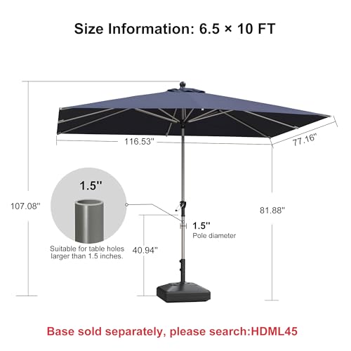 Image of PURPLE LEAF Patio Umbrella 6.5' x 10' Rectangle Tilt Aluminum Navy Blue