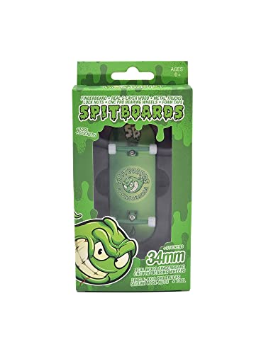 Spitboards 34Mm X 96Mm Pro Fingerboard Set-Up (Complete) | Real Wood Deck | Pro Trucks With Lock-Nuts And Pro Bushings | Polyurethane Pro Wheels With Bearings | Round Emblem (Green Version) #TOP7