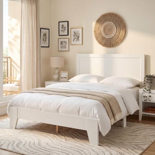 Image of GIANTEX Full Size Wooden Bed Frame with Headboard, Wood Slat Support