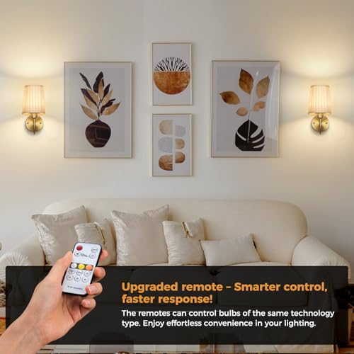 Image of Battery Operated Wall Sconce Set of Two, Wireless Wall Sconces with 10000mAh Dimming Magnetic Bulb, Rechargeable Wall Sconce with Pleated Fabric for Bedroom Living Room Gallery Hallway, Gold