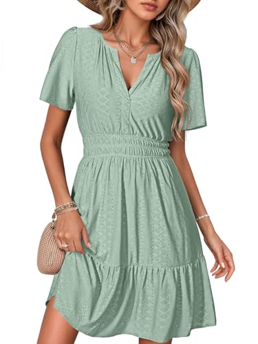 Image of Simplee Womens 2026 Summer Mini Dress Eyelet Short Sleeve Cocktail Short Dresses Cute A Line Sun Dress with Pockets