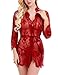 Produktbild UUANG Damen Kimono Wimpern Spitze Babydoll Dessous Mesh Nachthemd mit G-String