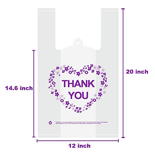 Lazyme Thank You T-Shirt Carry-Out Bags Plastic Grocery Bags White Sturdy Handled Merchandise Bags,Standard Supermarket Size thumb #1