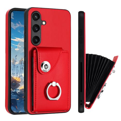 Coque Samsung S25 antichoc fine avec étui portefeuille porte-cartes rouge LEMAXELERS