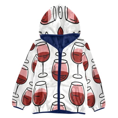 Wine Glasses Pattern Print Design Toddler Fleece Jacket Girl Boys Hooded Fleece Jacket Coat Warm Outwear Zip-up 3-10T
