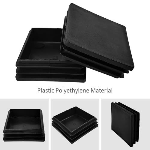 Image of 4 Pcs 2 Inch 2x2 Square Tube End Caps - Black Plastic Finishing Plugs for Metal Tubing, Fence Posts, and Cover Chair Glides (4)