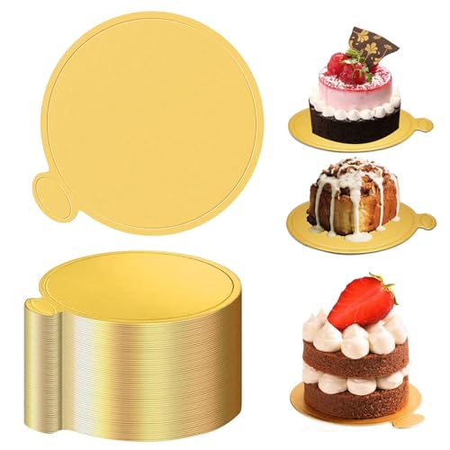 100 Pièces Mousse Supports Rond en Carton, 8cm Antidérapant Planche à Gâteau à la Mousse, Mini Plaques à Gâteaux Rondes Dorées, pour Base de Gâteau,...