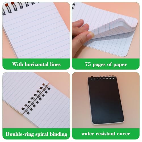 Image of 12 Pack mini Spiral Steno Pads,3x5 Inch Small Pocket Notebooks,75 Sheets /150 Pages College Ruled Lined Note Pads For Kids Adults Outdoor,Home,School,Office (Black)