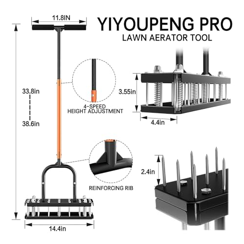 image for YIYOUPENG Pro Lawn Aerator Tool – Grass & Yard Aerator, 21 Iron Spik