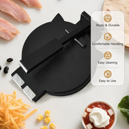 Image of Wooden Tortilla Press 10 Inch - Tortilla Maker Bamboo Prensa para Tortillas with 50 Parchment Paper & Dough Cutter, Mexican Tortillera Press for Homemade Corn Tortillas, Burritos, Taco, Roti (Black)
