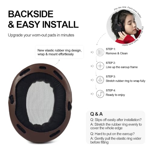 Replacement Ear Pads para Sony MDR-1A/ MDR-1ADAC Auriculares - Marrón | Ajuste para Sony MDR-1A/ MDR-1ADAC/ MDR1A, Cuero Proteico Premium, Almohadillas de Espuma con Memoria, Confort Ajustado, Instalación Fácil miniatura 4