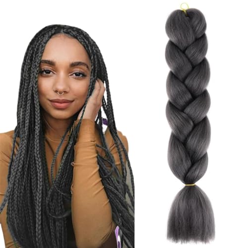 prinfantasy Hair Pieces for Women Braiding Hair Ombre Jumbo Braid Hair Extensions Crochet Twist Braids High Tempereture Synthetic Kanekalon for Women 24 Inch Black Grey Hair,GBBZ038