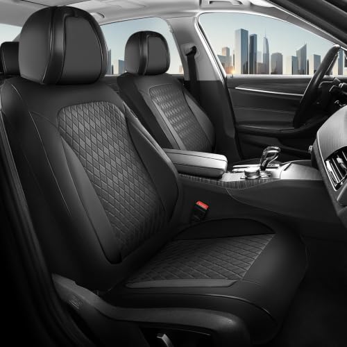 Image of Coverado Car Seat Covers for Front Seats, Leather Seat Covers for Cars, Waterproof Automotive Car Seat Protectors, Front Car Seat Cushions Driver Seat Covers Universal Fit for Most Cars, Black
