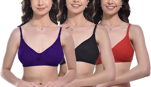 Image of FIMS - Fashion is my style Women Cotton Blend Non-Padded Bra Non-Wired Mould Seamless Cup Solid Bras Cup-B Pack of 1, Multicolor