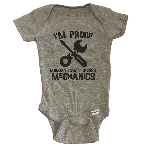 Image of Really Awesome Shirts I'm Proof Mommy Can't Resist Mechanics Funny Car Mechanic Baby Bodysuit (100% Cotton)