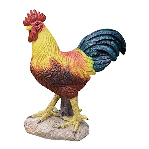F Fityle Résine Coq Statue Artisanat Décoratif Oeuvre Poulet Statue Réaliste Animal Sculpture Animal Figurine pour Cour Pelouse Bureau Salon, Support L