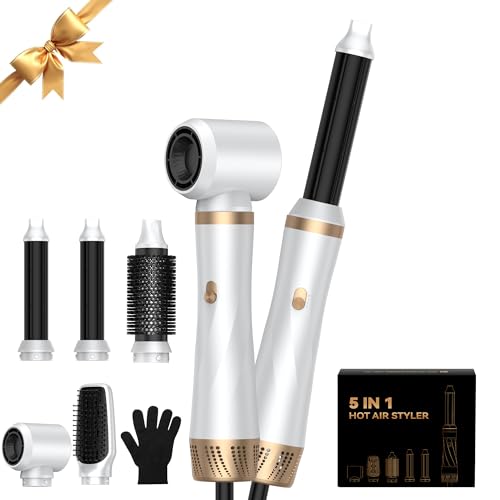 Hairstyler 5 in 1 mit Warmluftbürste, Professionelle Föhnbürste, Rundbürste, Lockenstab & Glättebürste in 1000W Leistung...