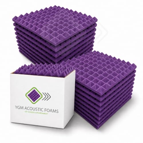 Image of YGM Acoustic Foams Pyramid Acoustic Panels 1 Foot x 1 Foot x 1 inch Thick | 50 Density Acoustical Sound Proof Foam for Room & Studio | Echo Reduction & Noise Absorption (Purple, Set of 108)
