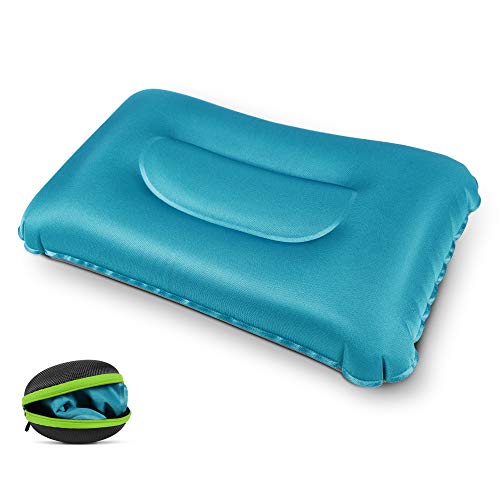 KOYOSO aufblasbares Reisekissen Kopfstütze Kopfstütze Unterstützung für Strand Zelt Camping Auto Flugzeug leicht weich aufblasbar Roseo blau blau Standard