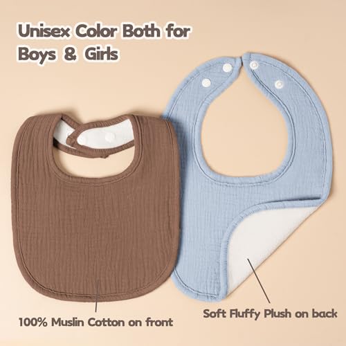 Image of Susurration Muslin Baby Drool Bibs 6Pack Soft Square Adjustable Baby Bandana Bibs for Unisex Girls & Boys