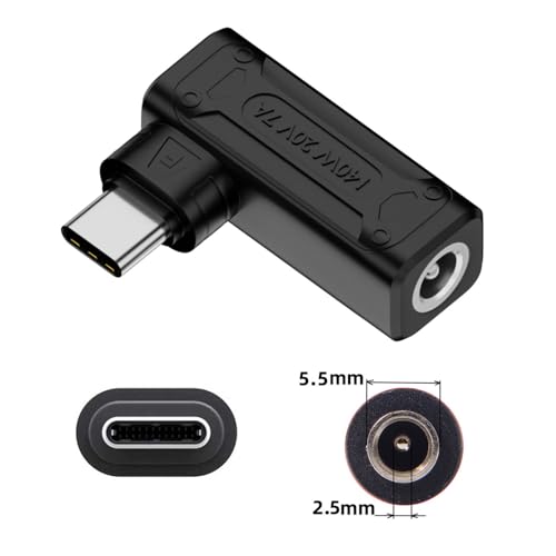 Adaptador 140W DC Jack 5.5x2.5mm a USB-C ángulo 90° miniatura 6