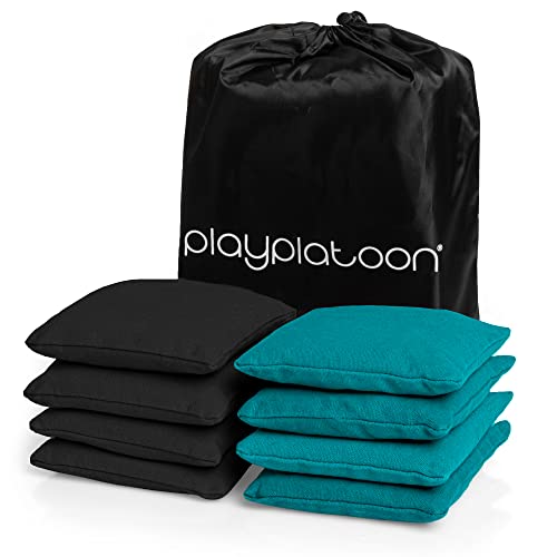 Play Platoon Weather Resistant Cornhole Bags - Set Of 8 Regulation Corn Hole Bean Bags - Teal & Black - Durable Duck Cloth Corn Hole Bags For Tossing Game, Includes Tote Bag #TOP15