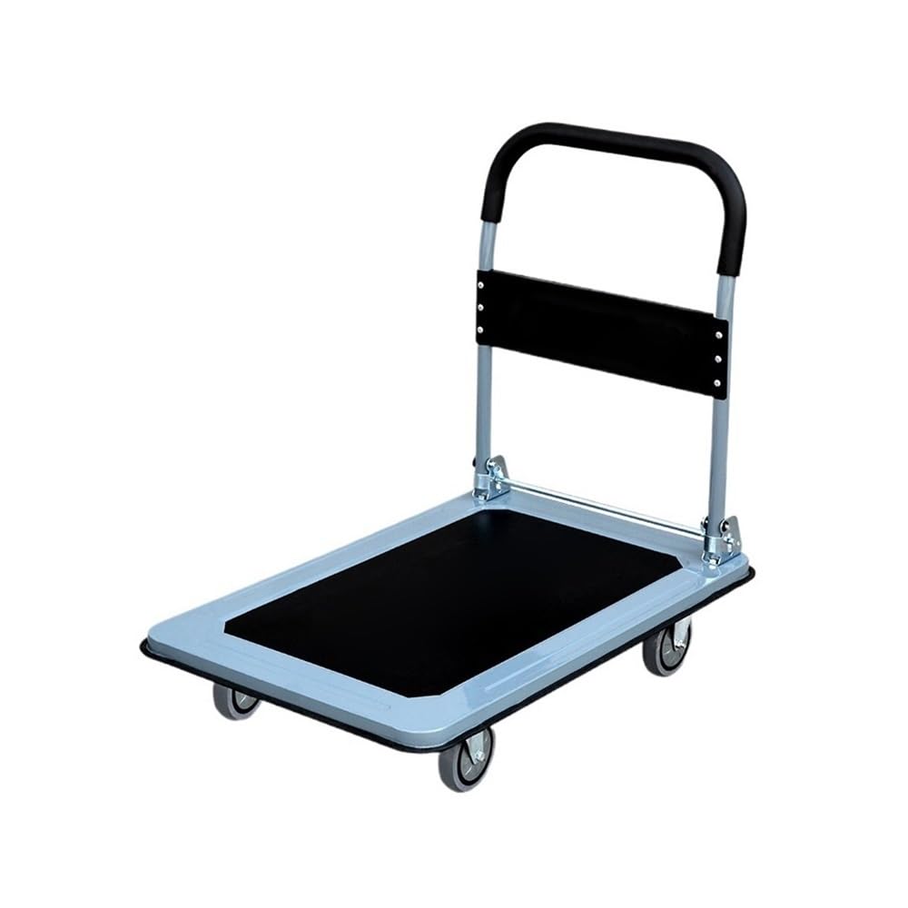 Handcart Flatbed Trolley Folding Trolley Warehouse Handling Towing Express Delivery Thickened Steel Four-wheel Trolley(L)