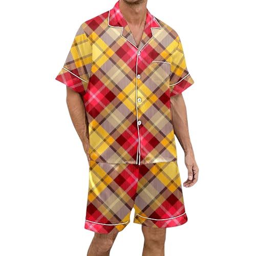 Pyjama court homme léger respirant imprimé écossais tendance