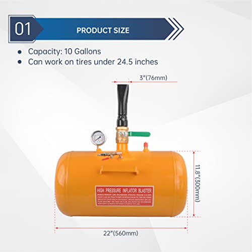 Image of 10 Gallon Air Tire Bead Seater Blaster Tool Seating Tire Inflator-145PSI Tire Bead Seating Tool for Car Truck ATV Tank,Yellow