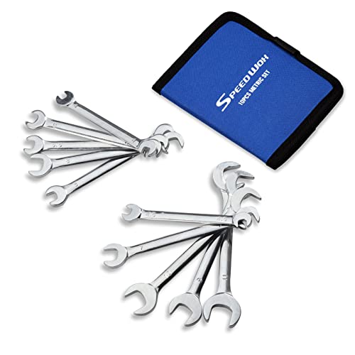 SPEEDWOX Mini Double Open End Wrench Set Metric 4mm-11mm 10pcs Super-Thin Angle Head Spanner with Storage Pouch for Assembling Furniture Small Equipment Silver (GDOMW10-1394)