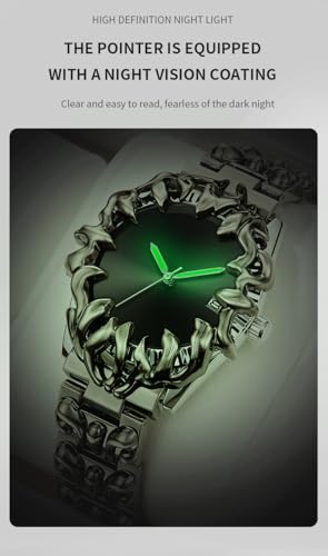 Image of CARLIEN Gothic Claw Watch for Men - Unique Stainless Steel Wristwatch, Luminous Hands, Waterproof Quartz Movement, Futuristic Melting Style, Cool Red & Green Color Options