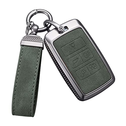 YO&YOYE for Land Rover Key Fob Cover with Keychain Leather Key Case Protector Compatible with Land Rover Vogue Range Discovery Rover Sport (Model2 Green)