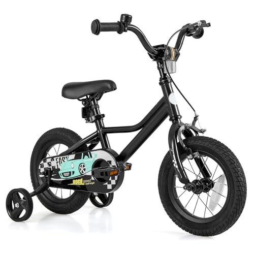 Image of BABY JOY Kids Bike, 12 14 16 18 Inches Car Pattern Sporty Bicycle w /Removable Training Wheels, Hand & Coaster Brakes, Adjustable Seat & Handlebar, Girls Boys Bike