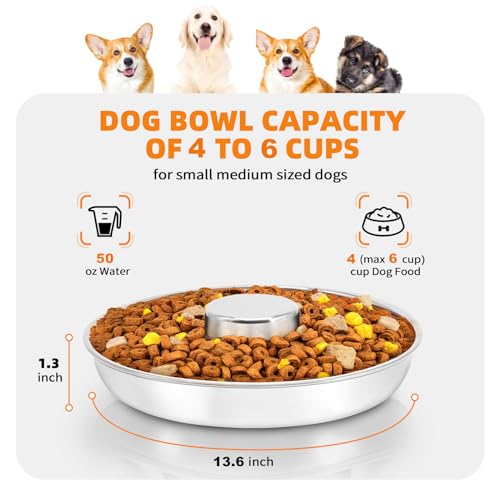 Stainless Steel Puppy Bowls 2 Pack, Pet Slow Feeder Bowls, Water Bowl, Feeding Weaning for Small Medium Large Dogs, Cat, Pets (2 Pack, Large:1.3” x 13.6”) Stainless Steel Puppy Bowls 2 Pack, Pet Slow Feeder Bowls, Water Bowl, Feeding Weaning for Small Medium Large Dogs, Cat, Pets (2 Pack, Large:1.3” x 13.6”)