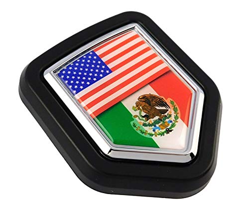 Image of USA Mexico Mexican flag car truck Black Shield Grill Badge chrome grille emblem 2.6 inch x 3.1 inch