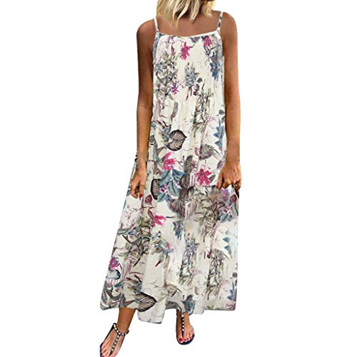 Aini Vestidos Mujeres Casual Playa Largos Verano Lino Vestido Boho Flor Vintage Vestido Estampado Etnico Vestido De Cuello Redondo Falda Larga Fiesta Maxi Vestido Sin Mangas Playeros Tamaño Grande