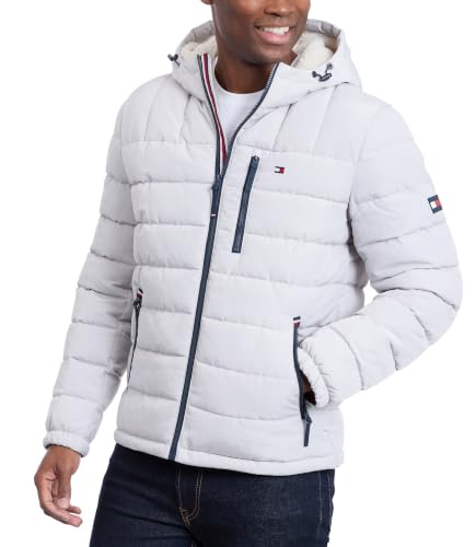 Image of Tommy Hilfiger Men's Midweight Sherpa Lined Hooded Water Resistant Puffer Jacket