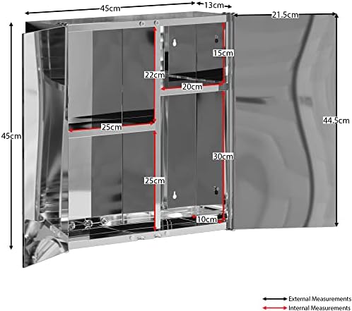 Bath Vida Tiano Bathroom Cabinet Double Mirror Wall Mounted Stainless Steel Modern Storage Cupboard