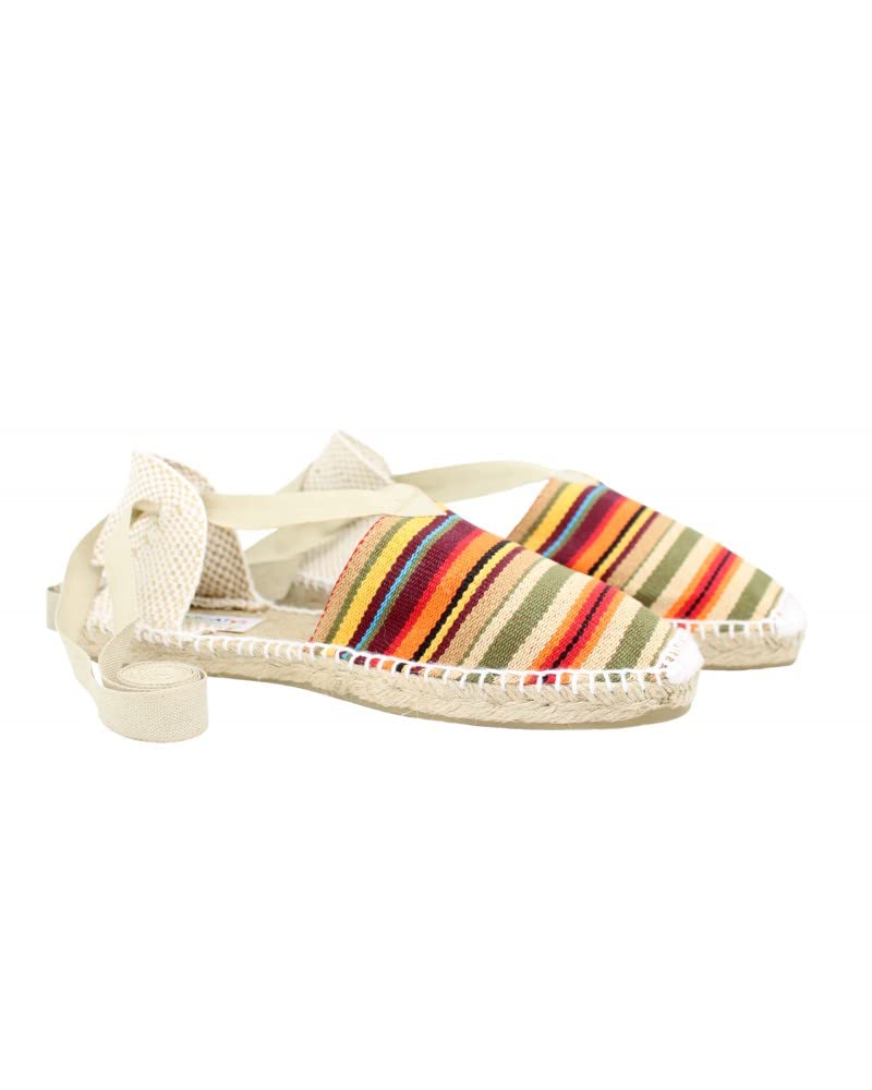 Espadrillas Valenciana piatta con design a righe e chiusura a nastro (calzature fatte a mano in Spagna)